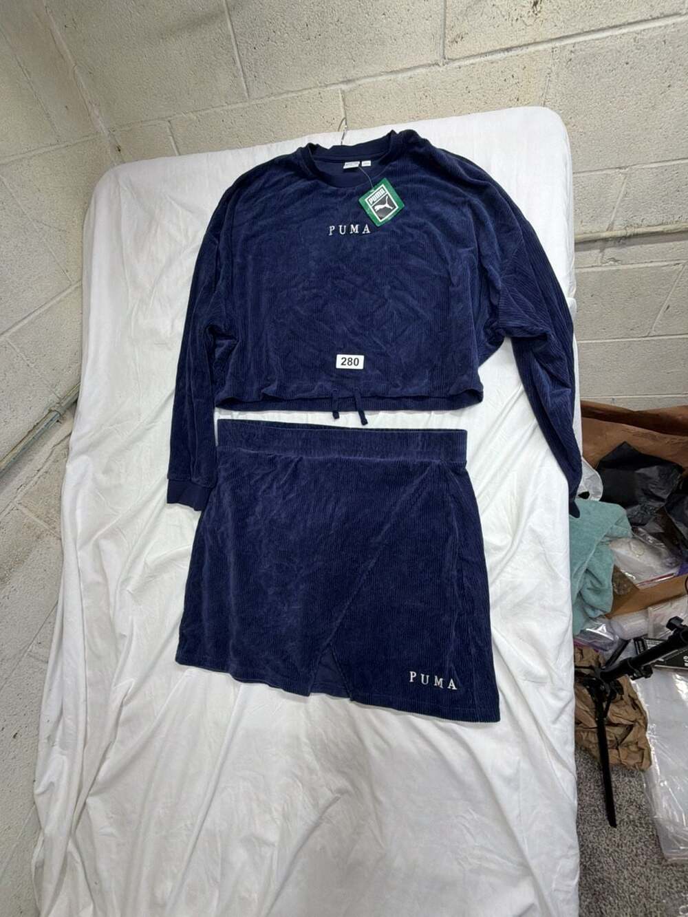 Puma Navy Velour Cropped Sweatshirt And Skirt Set Size XXL